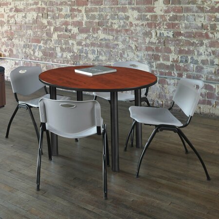 KEE Round Tables > Breakroom Tables > Kee Round Table & Chair Sets, 36 W, 36 L, 29 H, Cherry TB36RNDCHBPBK47GY